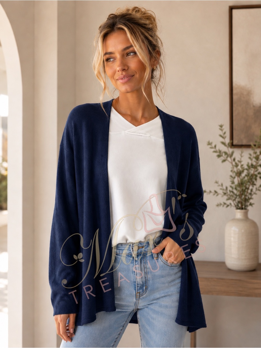 Garnet Hill Open-Front Waterfall Cardigan 100% Cashmere Sweater XL